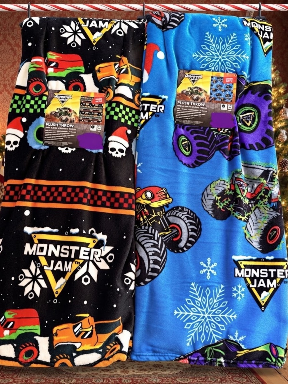 Monster Jam holiday Plush Throw Blanket - Black & Blue